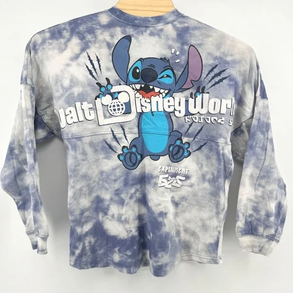 Disney Spirit Jersey Stitch Disney World Small Blue Tie Dye Long Sleeve Shirt - Picture 4 of 7
